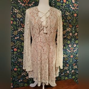 Forever 21 Lace-up Front Lace Fit and Flare Dress